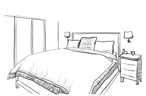 Dessin vectorielle d'une chambre standard des Suites du Lac à Aix les Bains.