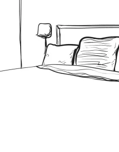 Dessin vectorielle d'une chambre standard des Suites du Lac à Aix les Bains.